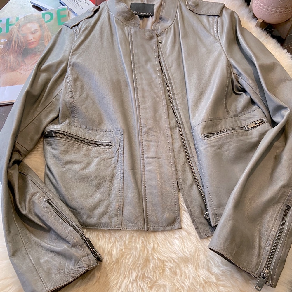 Banana Republic Leather Jacket - Heather Grey